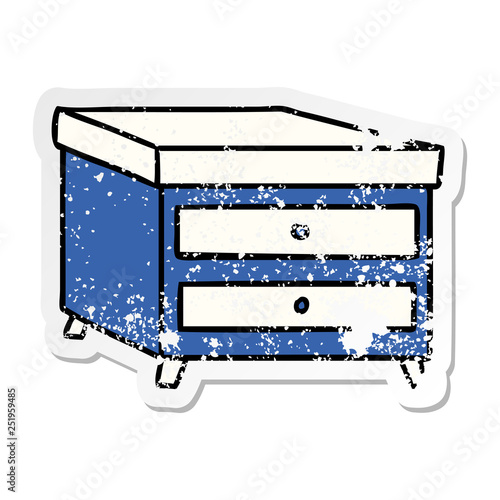 distressed sticker cartoon doodle of a bedside table