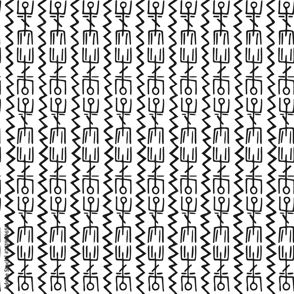 Black and white tribal seamless pattern. Black and white ethnic drawings. Vector illustration.