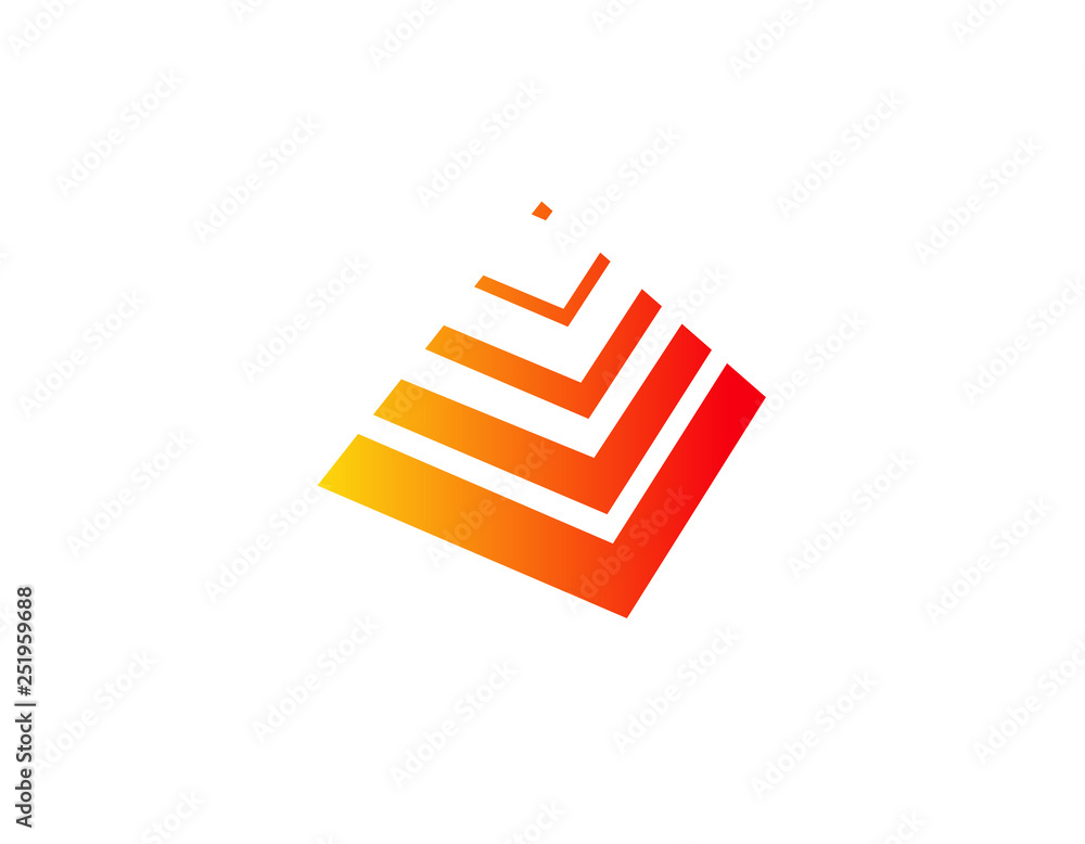 Linear red logo 3d pyramid symbol of magic Linear red logo 3d pyramid symbol of magic
