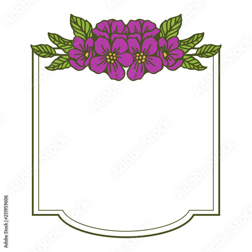 Vector illustration pink and purple floral frame bloom hand drawn