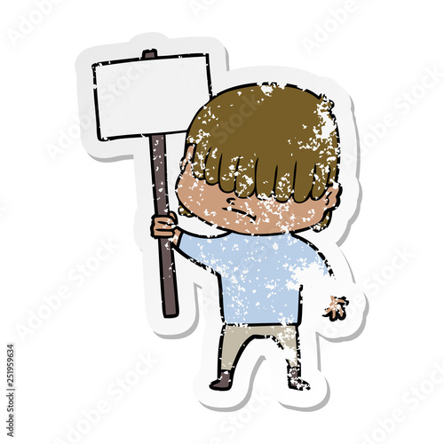 distressed sticker of a cartoon boy with untidy hair