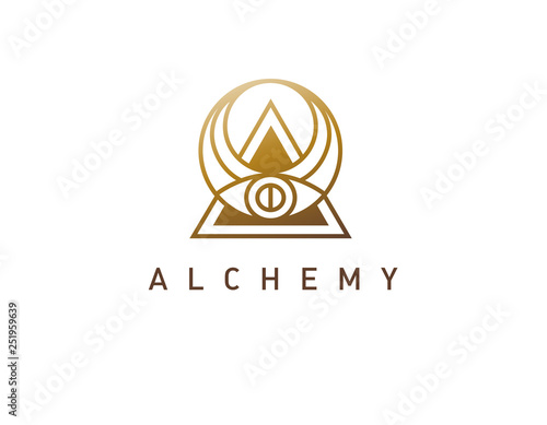 Creative logo pyramid with eye alchemy
