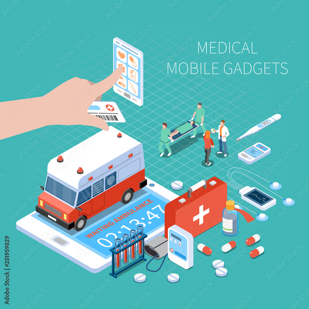 Medical Mobile Gadgets Isometric Composition Medical Mobile Gadgets Isometric Composition