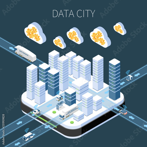 Data City Isometric Composition