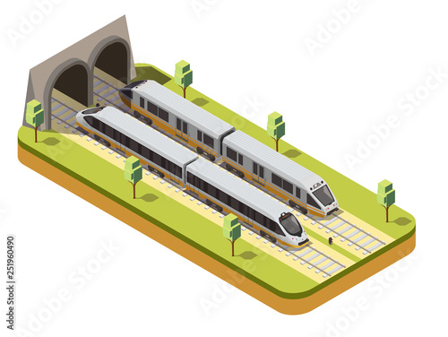 Train Railway Isometric Composition