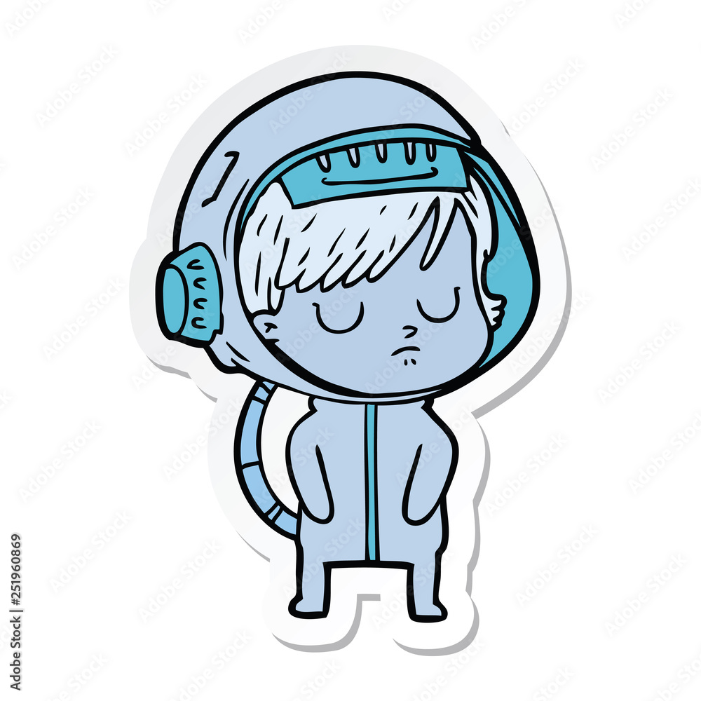 sticker of a cartoon astronaut woman sticker of a cartoon astronaut woman