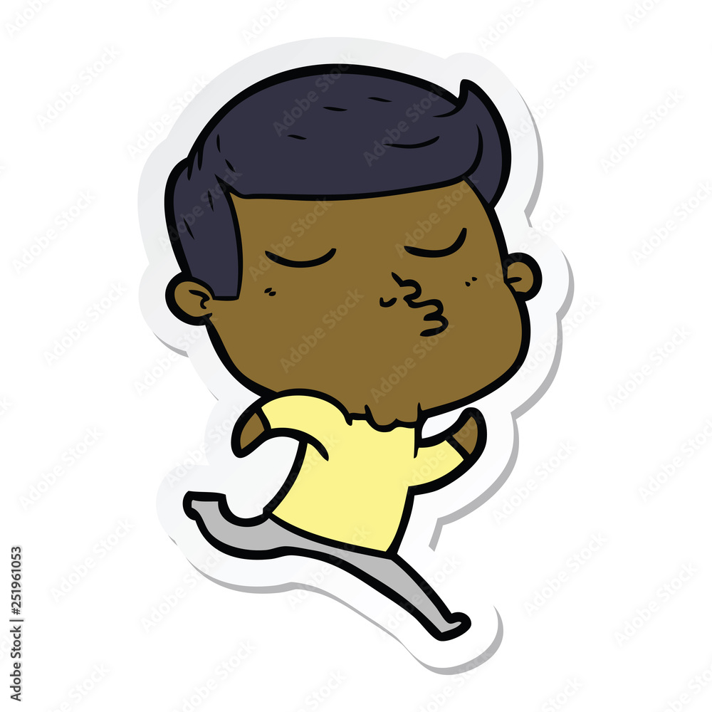 sticker of a cartoon model guy pouting