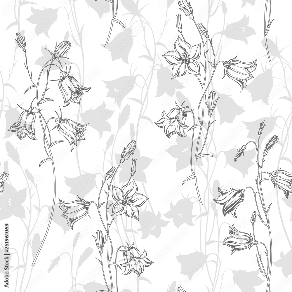 Fototapeta premium Seamless vector pattern with with flowers campanula. Nature background.