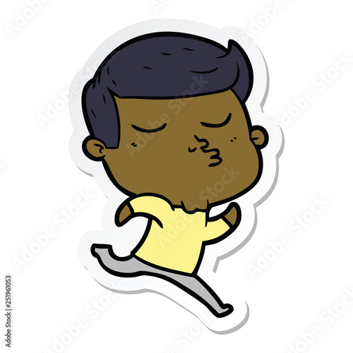 sticker of a cartoon model guy pouting