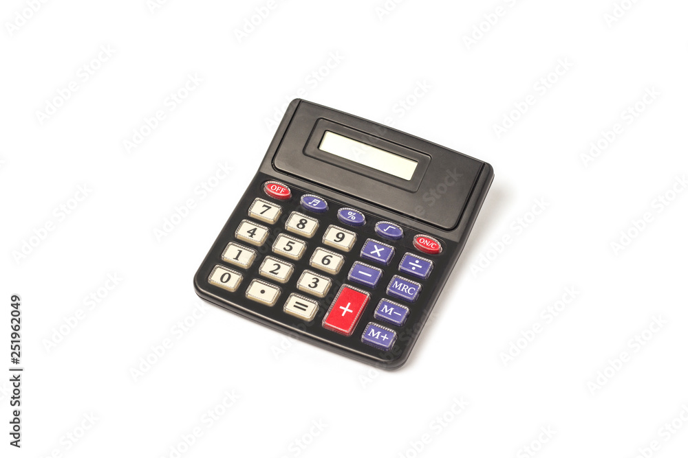 Calculator on a white background. Flat lay, top view Calculator on a white background. Flat lay, top view