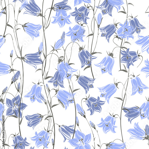 Seamless vector pattern with flowers bluebells. Abstract nature background.