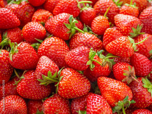 Fresh organic Strawberry fruit background Top view closeup