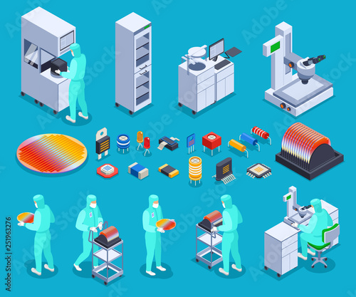 Semicondoctor Production Icons Set