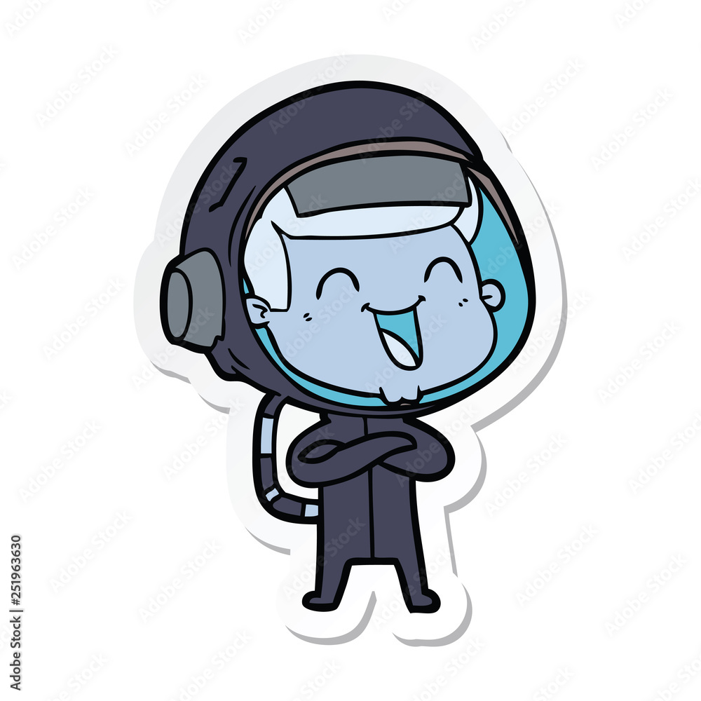 sticker of a happy cartoon astronaut sticker of a happy cartoon astronaut