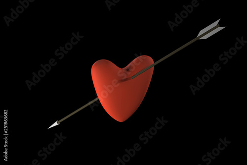 Heart with arrow 3D rendering