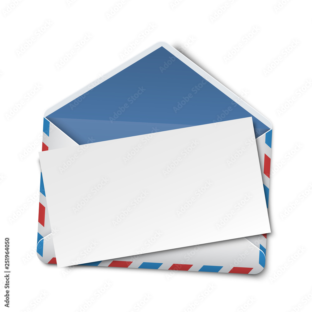 Opened envelope with blank white card, blank note, blank invitation or  greeting card template. Vector illustration on white background Stock  Vector | Adobe Stock