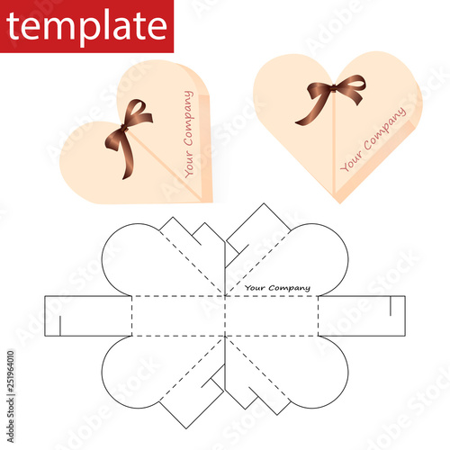 Retail paper box with die cut template. In the shape of a heart.