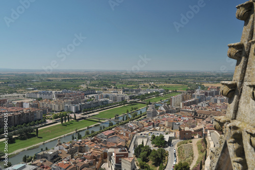 Aerial view from Tower of La Seu Vella (The Old Cathedral) of Lleida (Lerida) city in Catalonia, Spain