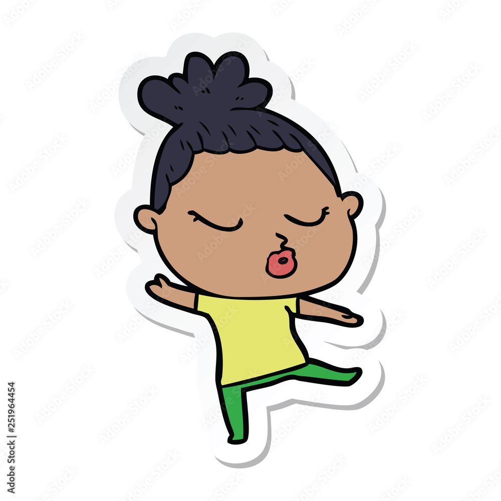 sticker of a cartoon calm woman sticker of a cartoon calm woman