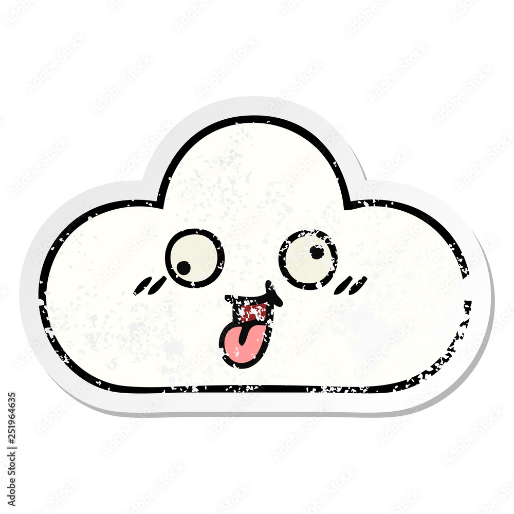 distressed sticker of a cute cartoon cloud distressed sticker of a cute cartoon cloud