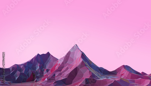 Fototapeta Góra Krajobrazowy Niski poli- z Kolorowymi Gradientowymi Psychodelicznymi purpurami na tła 3d renderingu