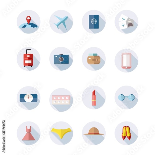Collection of vector travel icons. Girl in travel, womens travel icons