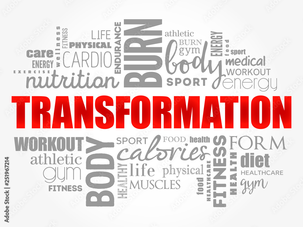 TRANSFORMATION word cloud, fitness, sport, health concept