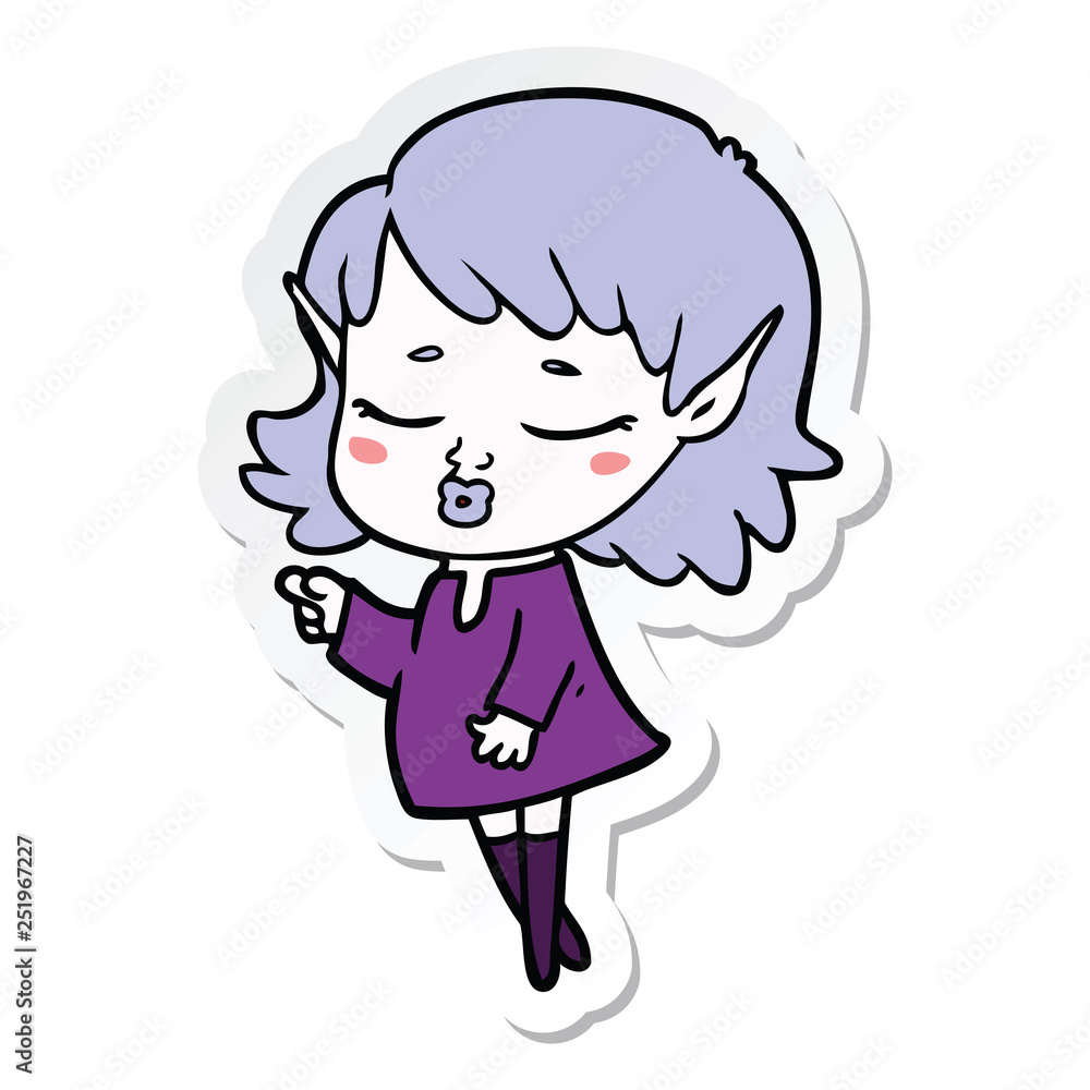 sticker of a pretty cartoon elf girl sticker of a pretty cartoon elf girl