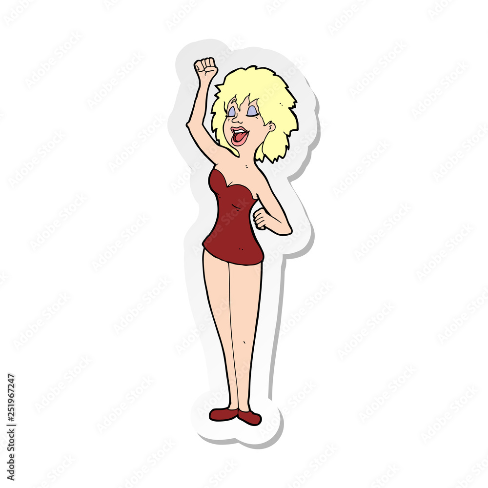 sticker of a cartoon dancing woman sticker of a cartoon dancing woman