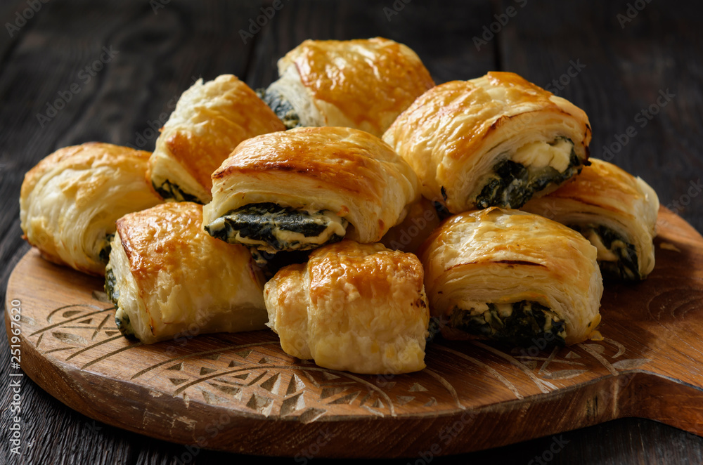 Puff pastry rolls with spinach and ricotta. Puff pastry rolls with spinach and ricotta.