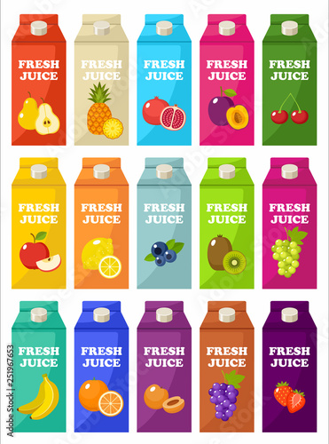 Set of packages of fruit juice