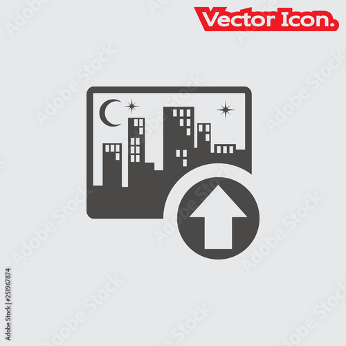 Upload image icon isolated sign symbol and flat style for app, web and digital design. Vector illustration.