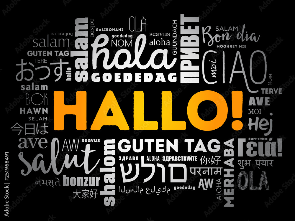 Hallo (Hello Greeting in German) word cloud in different languages of the world Hallo (Hello Greeting in German) word cloud in different languages of the world