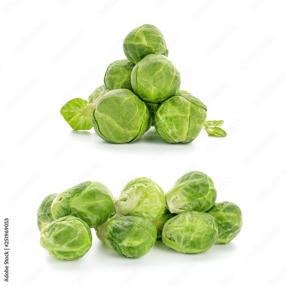 Fototapeta premium Fresh Brussels sprouts on white background