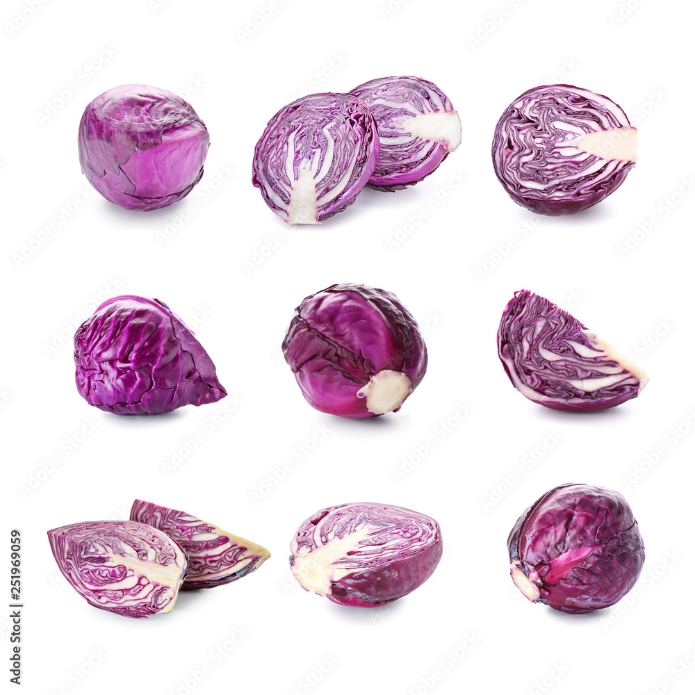 Set with red cabbage on white background Set with red cabbage on white background