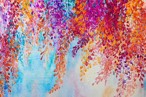 Fototapeta Naklejka Na Ścianę i Meble -  Abstract watercolor original landscape painting imagination colorful of beauty flowers.