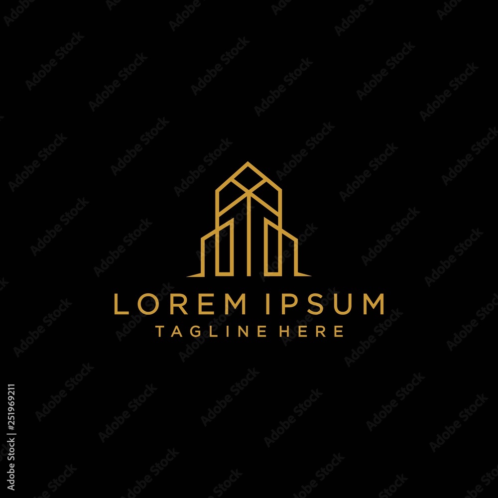 Golden house label, real estate Logo Design