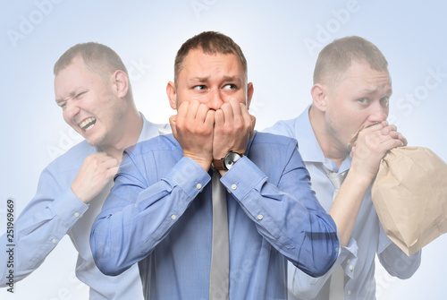 Businessman having panic at...