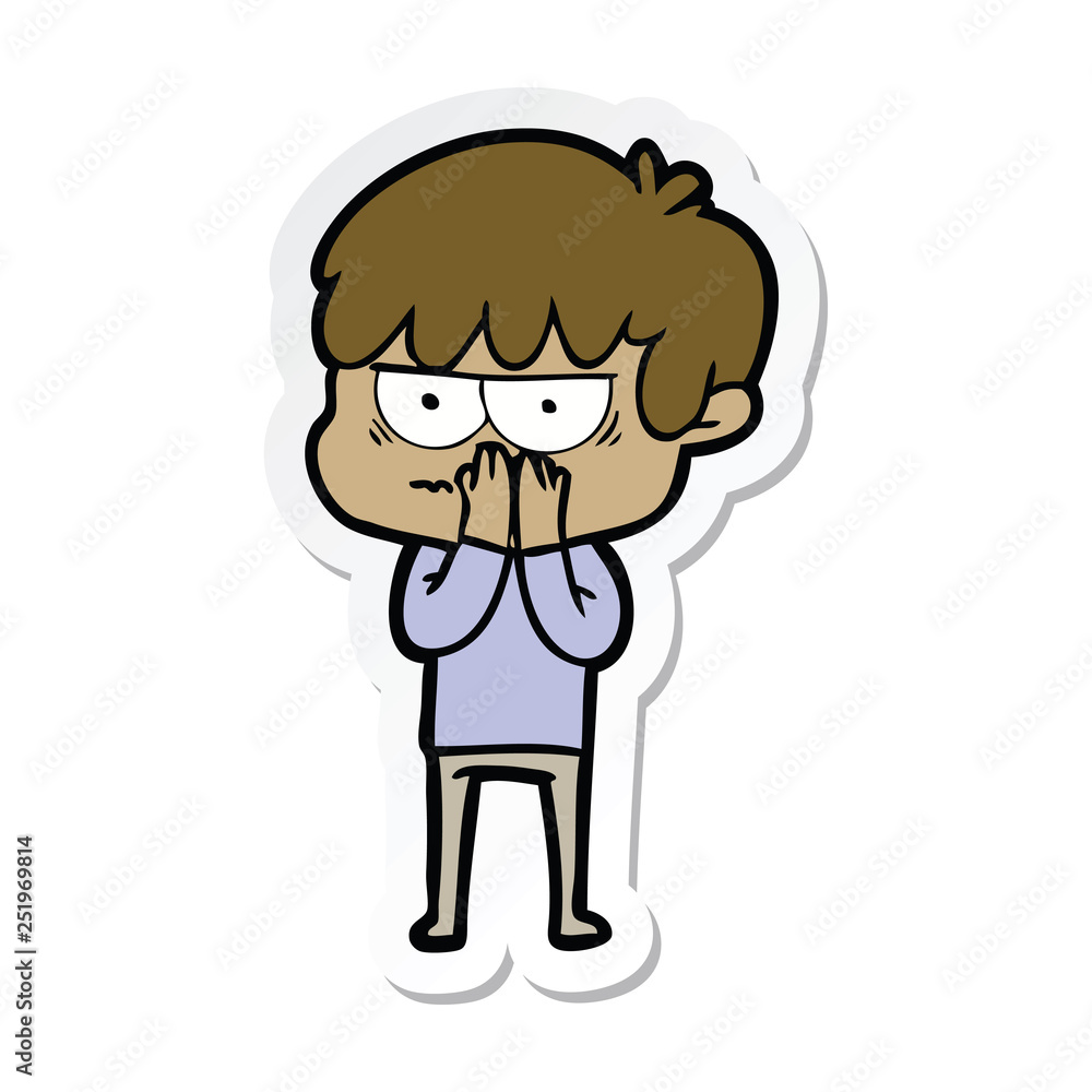 sticker of a annoyed cartoon boy