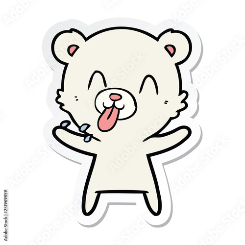 sticker of a rude cartoon polar bear sticking out tongue