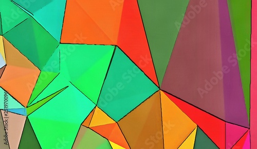Geometric artistic triangularis background. Multicolor warm and bright polygonal texture drawing on paper. Chaotic mesh geometry. 