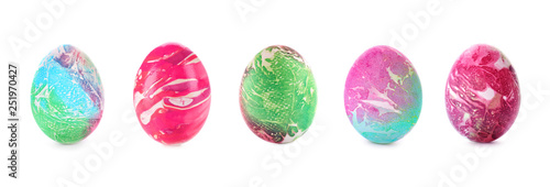 Beautiful Easter eggs on wh...