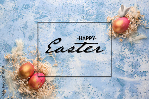 Easter eggs on color backgr...