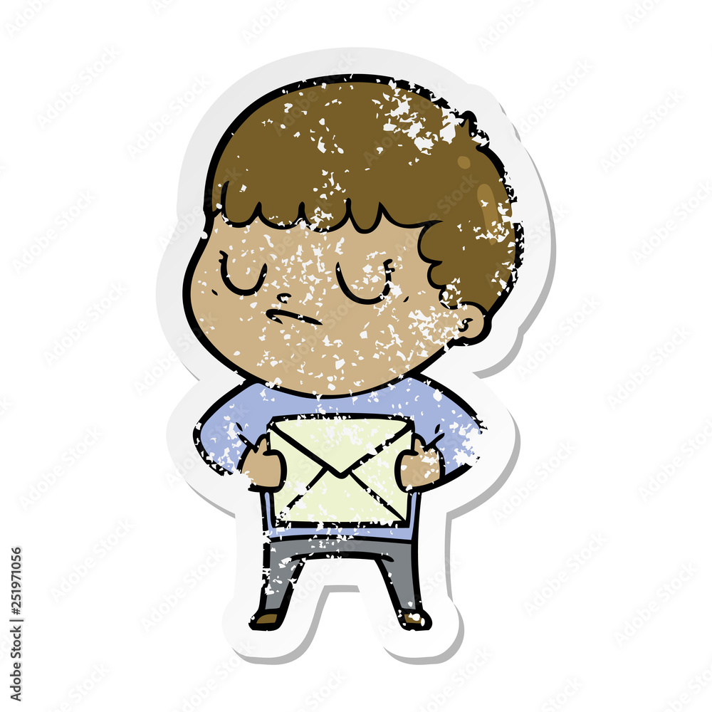 distressed sticker of a cartoon grumpy boy distressed sticker of a cartoon grumpy boy