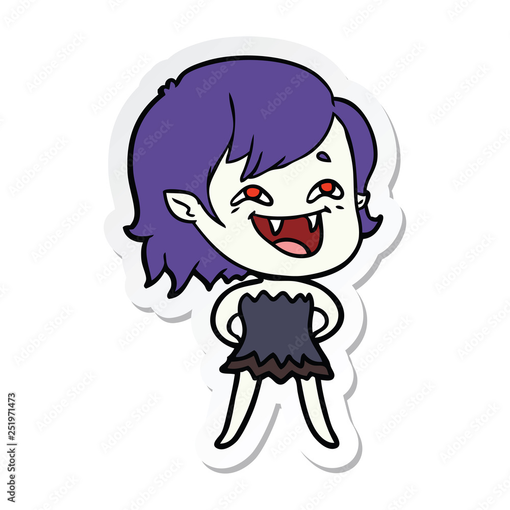 sticker of a cartoon laughing vampire girl sticker of a cartoon laughing vampire girl