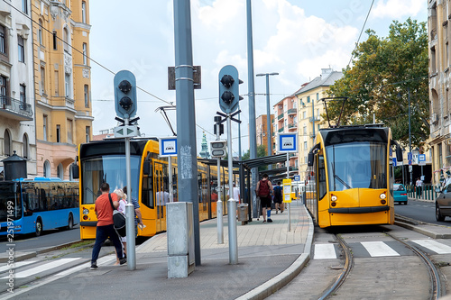Yellow tram in the city center