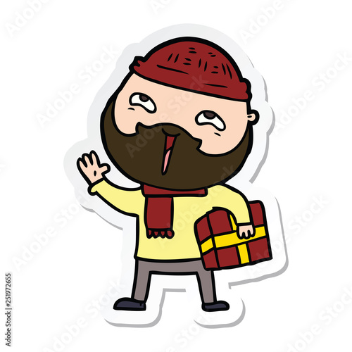 sticker of a cartoon happy bearded man
