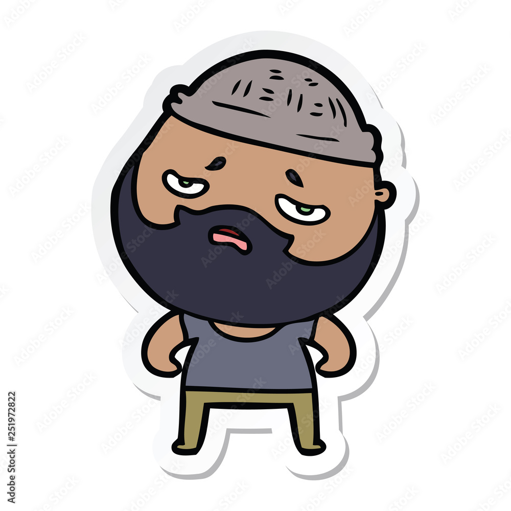 sticker of a cartoon worried man with beard sticker of a cartoon worried man with beard