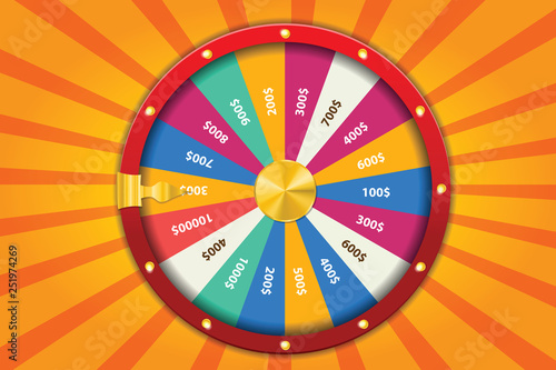 Realistic 3d spinning fortune wheel, lucky roulette vector illustration. Abstract concept graphic gambling element
