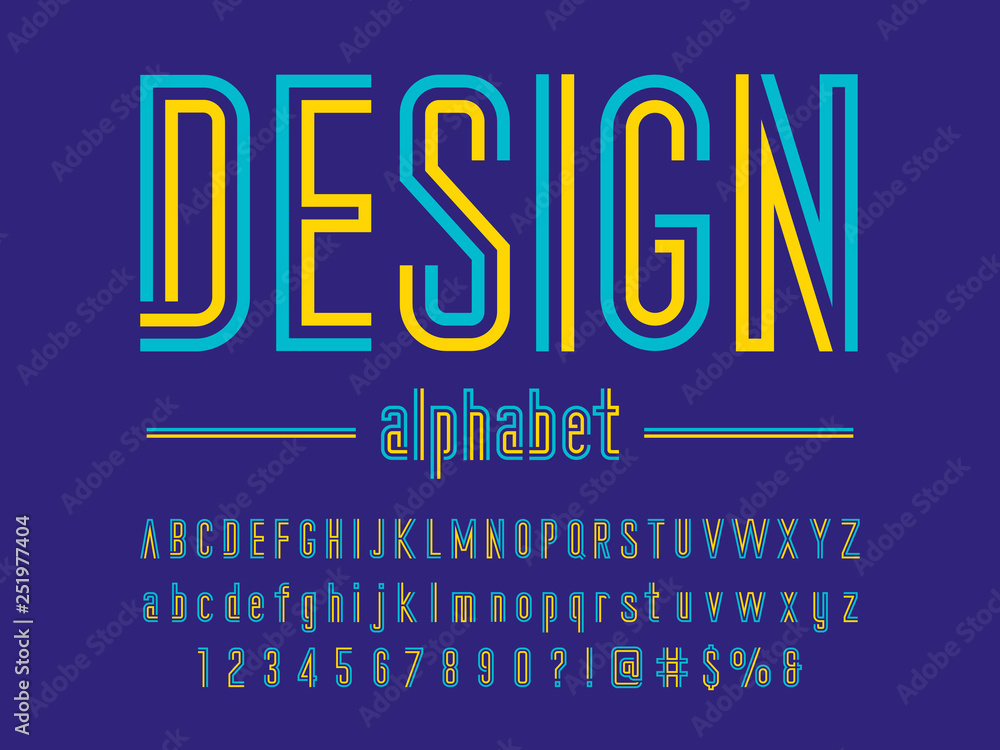 Colorful line condensed alphabet design